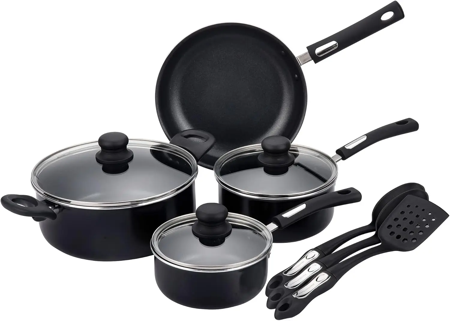Aluminum Covered Cookware Set, Nonstick Saucepan Frypan, Dutch Oven with Soft Touch Bakelite Handle, | Spiral Bottom- Mu
Aluminum Covered Cookware Set, Nonstick Saucepan Frypan, Dutch Oven with Soft Touch Bakelite Handle, | Spiral Bottom- Mu