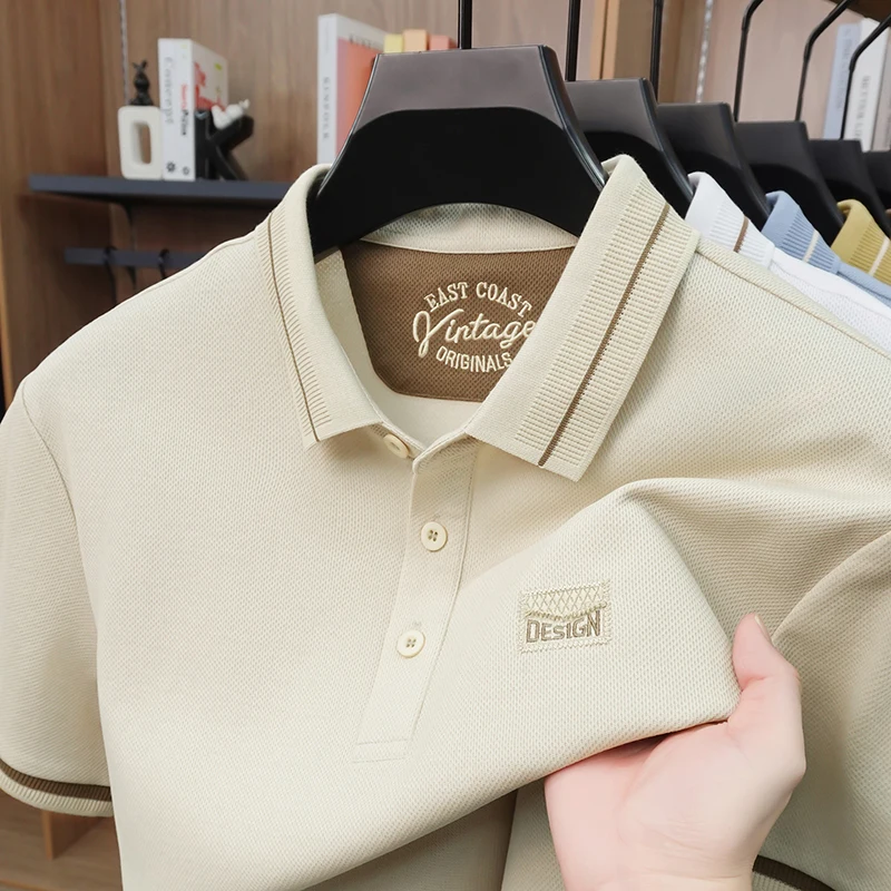 High end brand letter embroidered short sleeve polo shirt men new fashion casual summer comfort breathable silky cotton T-shirt
High end brand letter embroidered short sleeve polo shirt men new fashion casual summer comfort breathable silky cotton T-shirt