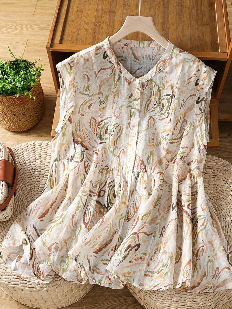 Retro Chinese Floral Print Women's Top Unique Color Block Fashion round Neck Doll Shirt Cotton Casual Summer New Arrival
Retro Chinese Floral Print Women's Top Unique Color Block Fashion round Neck Doll Shirt Cotton Casual Summer New Arrival