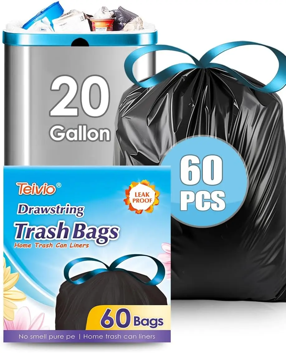 Large 20-Gallon Drawstring Trash Bags, 60 Counts for Home/Office Use, Strong and Leak-Proof
Large 20-Gallon Drawstring Trash Bags, 60 Counts for Home/Office Use, Strong and Leak-Proof