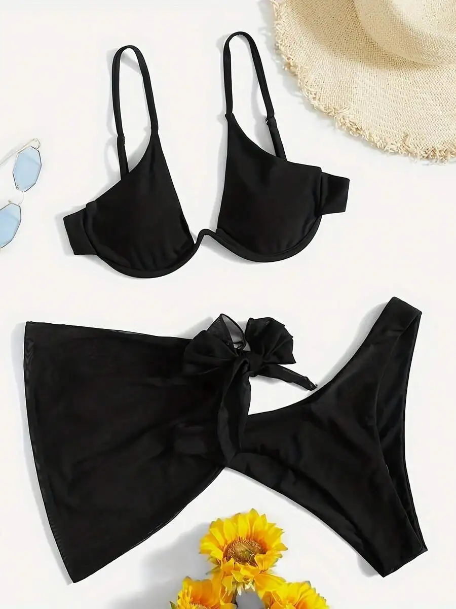 Black Push-Up Triangle Bikini Set With Mesh Skirt High-Elasticity Nylon Spandex Swimwear
Black Push-Up Triangle Bikini Set With Mesh Skirt High-Elasticity Nylon Spandex Swimwear