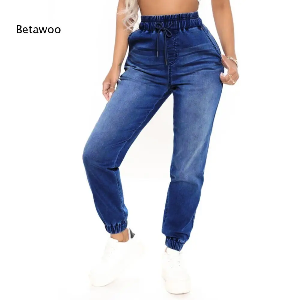 Gradient Wash Blue Denim Jogger Pants For Ladies High Elastic Waist Drawstring Tapered Ankle Cuff Daily Sports Trousers
Gradient Wash Blue Denim Jogger Pants For Ladies High Elastic Waist Drawstring Tapered Ankle Cuff Daily Sports Trousers