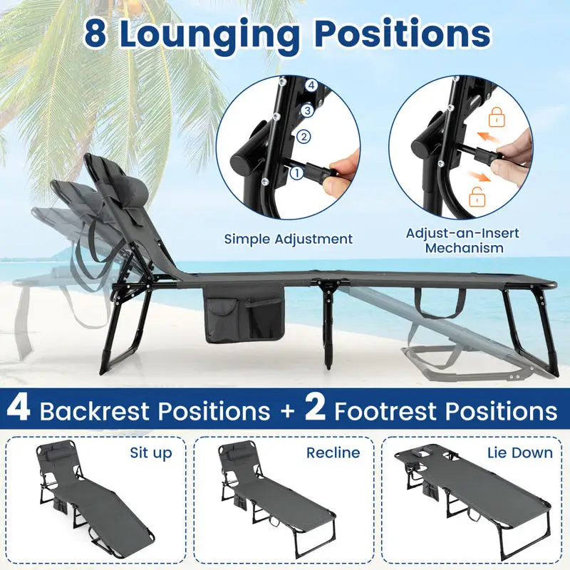 Folding Beach Lounge Chair with Pillow for Outdoor-Gray
Folding Beach Lounge Chair with Pillow for Outdoor-Gray
