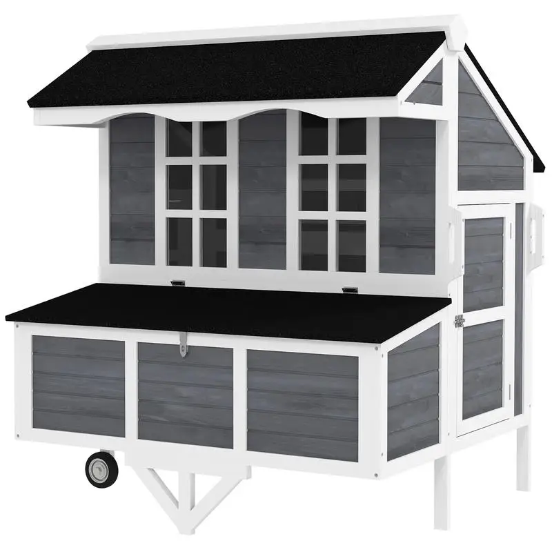 PawHut 43" Chicken Coop with Wheels, Chicken Tractor with Nesting Box, Windows, Pull-out Tray, Perches, for 2-4 Hens, Gray
PawHut 43" Chicken Coop with Wheels, Chicken Tractor with Nesting Box, Windows, Pull-out Tray, Perches, for 2-4 Hens, Gray