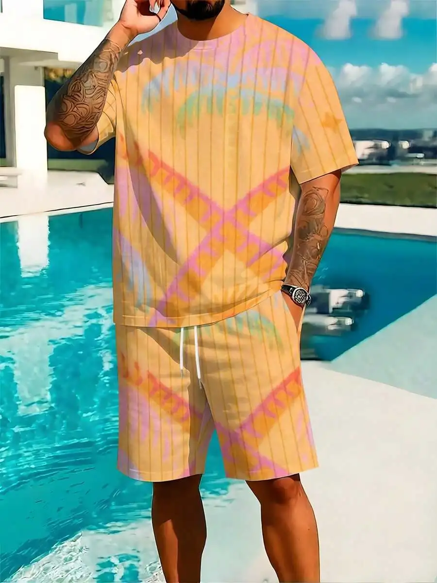 Mens Summer Two Piece Set Orange Gradient Stripe X Print Loose Fit Breathable Beach Shorts
Mens Summer Two Piece Set Orange Gradient Stripe X Print Loose Fit Breathable Beach Shorts