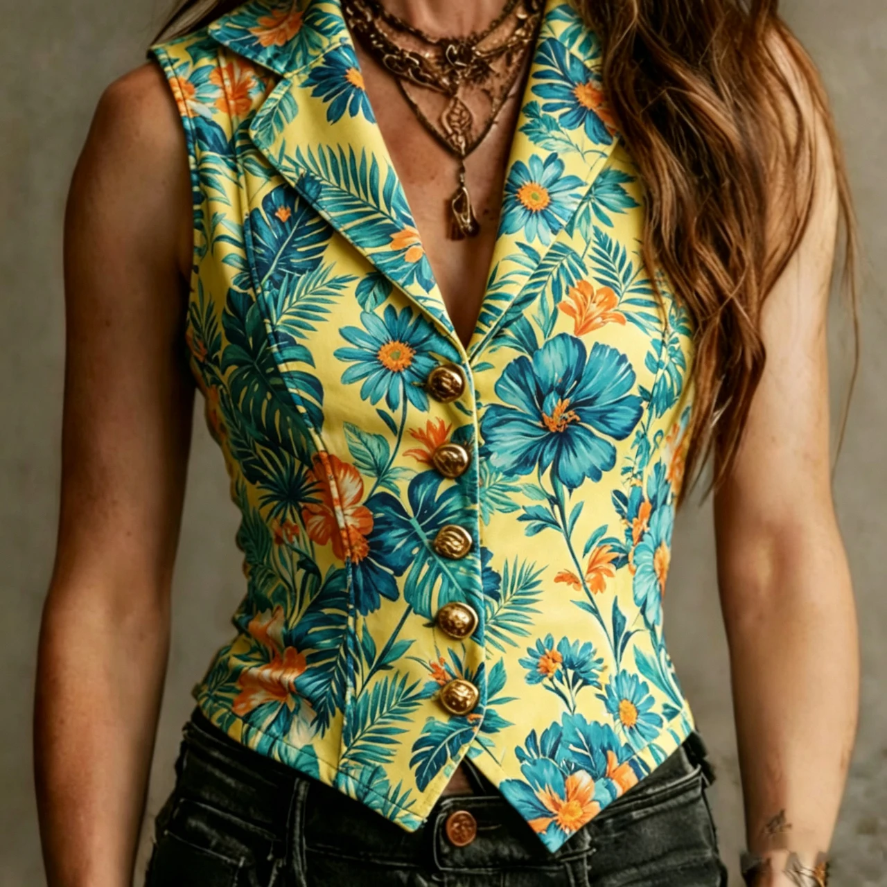 Retro Tropical Floral Print Sleeveless Vest Jacket Women Lapel Collar Single Breasted Slim Corset Waistcoat Summer Streetwear
Retro Tropical Floral Print Sleeveless Vest Jacket Women Lapel Collar Single Breasted Slim Corset Waistcoat Summer Streetwear