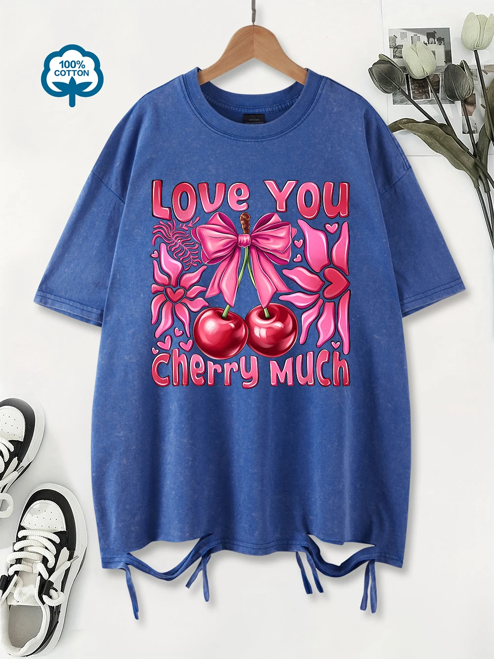 Летние стираные футболки, женские хлопковые топы с принтом Love You Cherry Much, винтажные уличные футболки большого размера с круглым вырезом, модная женская одежда 
Летние стираные футболки, женские хлопковые топы с принтом Love You Cherry Much, винтажные уличные футболки большого размера с круглым вырезом, модная женская одежда