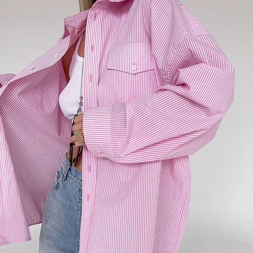 Casual Pink Striped Shirt with Pockets Women Lapel Single Breasted Long Sleeve Shirt Spring Summer Outfits 2026 Women Blouse
Casual Pink Striped Shirt with Pockets Women Lapel Single Breasted Long Sleeve Shirt Spring Summer Outfits 2026 Women Blouse