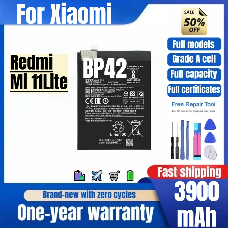 BP42 for Xiaomi Redmi Mi 11Lite Phone Battery 0 Cycle High Quality High Capacity Replacement Bateria Grade A Cell with Tools
BP42 for Xiaomi Redmi Mi 11Lite Phone Battery 0 Cycle High Quality High Capacity Replacement Bateria Grade A Cell with Tools