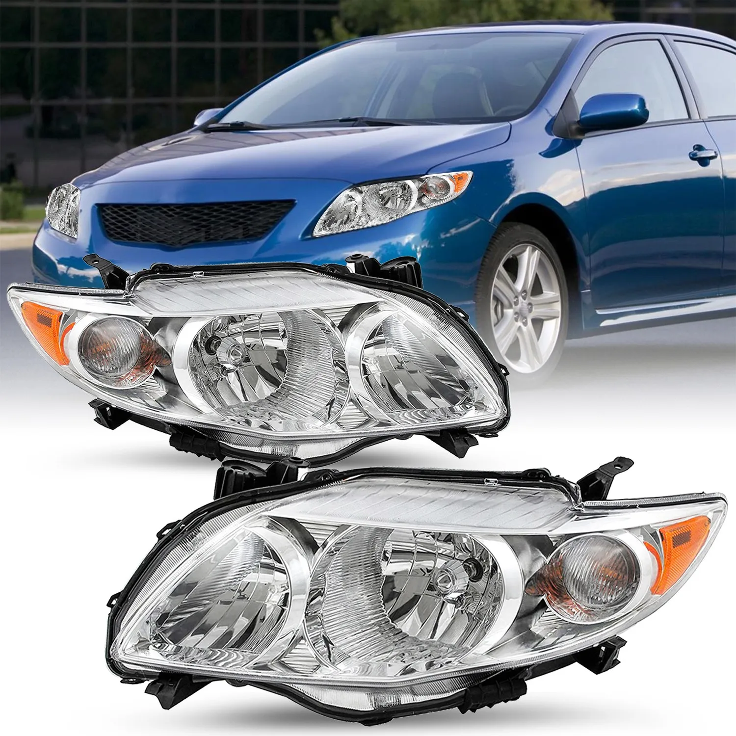 Headlights Assembly For 2009 2010 Toyota Corolla Base/LE/XLE Chrome Headlamps
Headlights Assembly For 2009 2010 Toyota Corolla Base/LE/XLE Chrome Headlamps