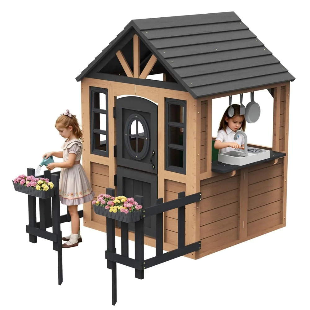 Kids Outdoor Wooden Playhouse with Kitchen Set, Durable Wood Construction with Waterproof Roof & Rust-Resistant Hinges,
Kids Outdoor Wooden Playhouse with Kitchen Set, Durable Wood Construction with Waterproof Roof & Rust-Resistant Hinges,