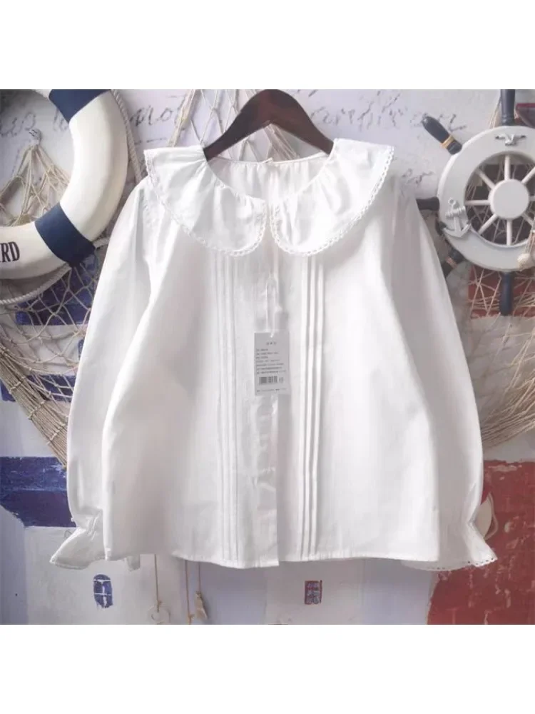 Summer New High Quality 100% Cotton Blouse Lolita Style Women JK White Shirt Long Sleeve Peter Pan Collar Bow Tie Blouse Girl
Summer New High Quality 100% Cotton Blouse Lolita Style Women JK White Shirt Long Sleeve Peter Pan Collar Bow Tie Blouse Girl