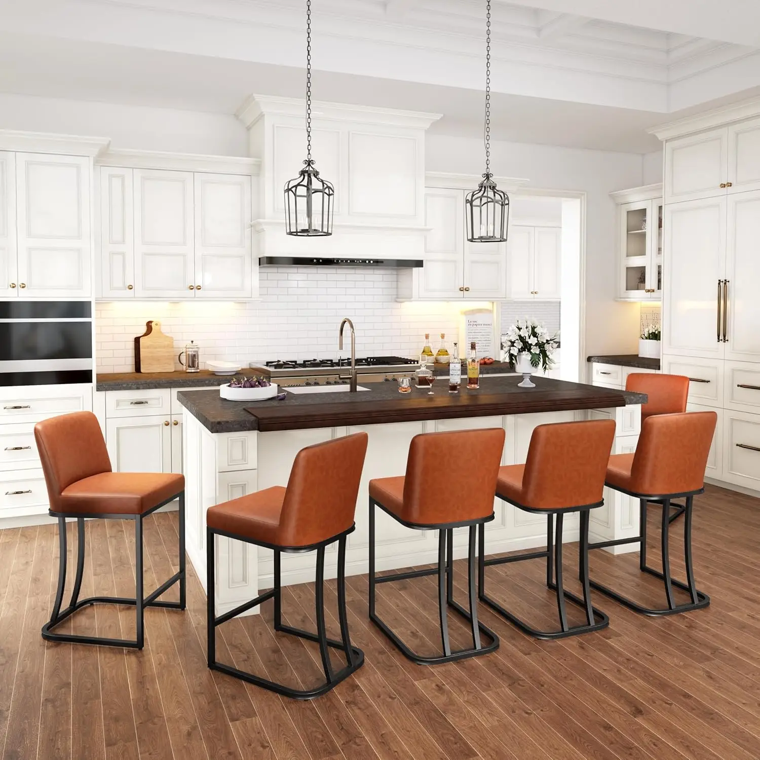 Brown Faux Leather Counter Height Bar Stools Set Of 6 With Back For Kitchen Island 24 Inch, Customized
Brown Faux Leather Counter Height Bar Stools Set Of 6 With Back For Kitchen Island 24 Inch, Customized