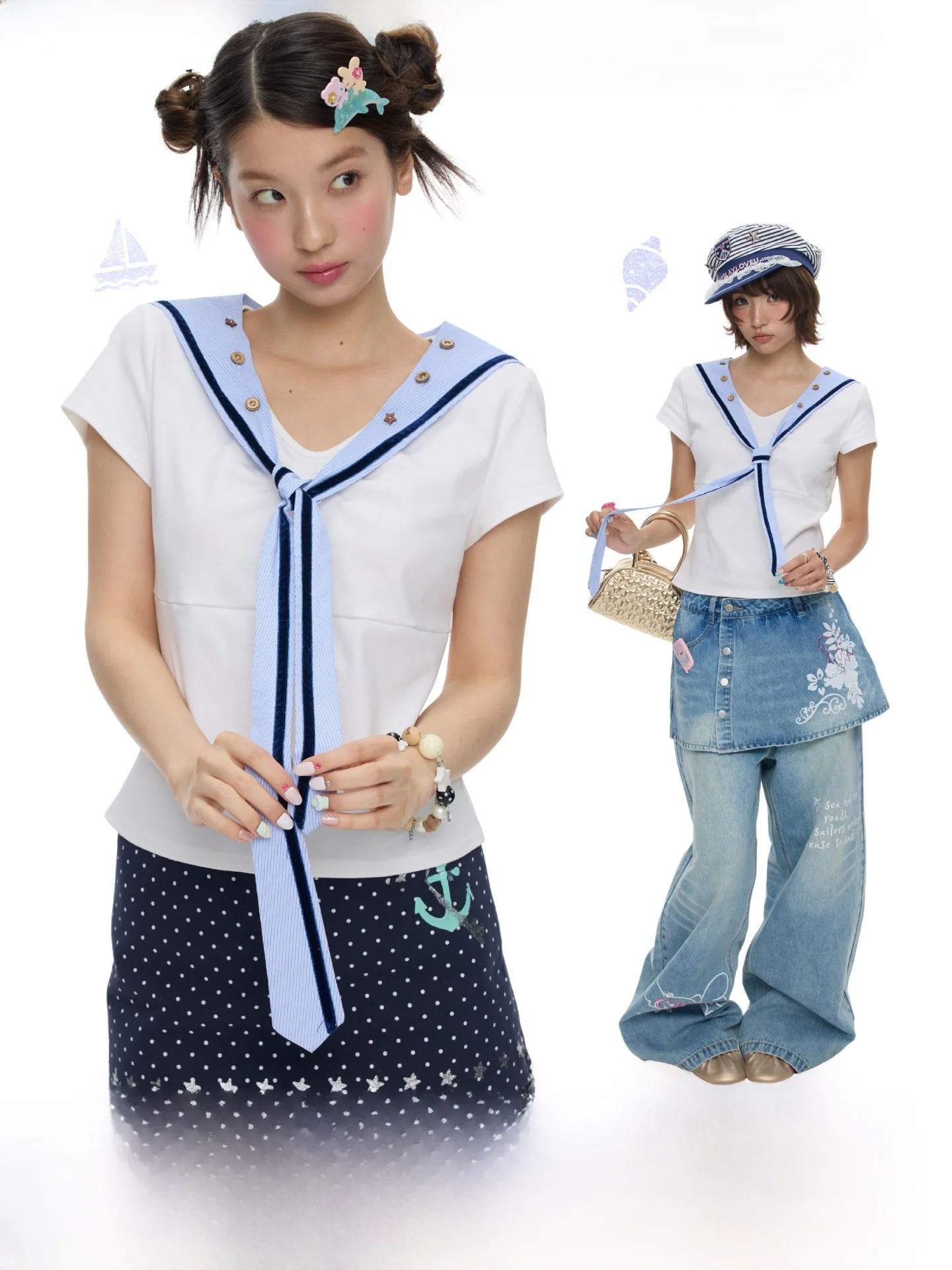 BENAND Summer Blue Sailor Short Sleeve Women's T-shirt Detachable Navy Collar Button Shoulder Design Simple Commute Style Cot...
BENAND Summer Blue Sailor Short Sleeve Women's T-shirt Detachable Navy Collar Button Shoulder Design Simple Commute Style Cot...