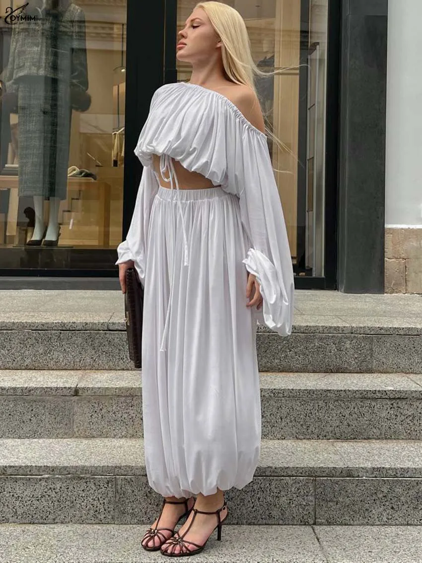 Oymimi Fashion White Loose Two Piece Outfits Woman Elegant Skew Collar Puff Sleeve Lace-Up Crop Tops And Simple Trousers Sets
Oymimi Fashion White Loose Two Piece Outfits Woman Elegant Skew Collar Puff Sleeve Lace-Up Crop Tops And Simple Trousers Sets