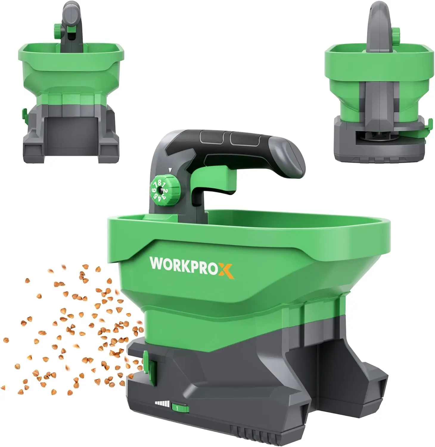 7.2V Battery Powered Seed Spreader, 8-Level Settings, 2.5L Hopper, Covers 6458 sq.ft.
7.2V Battery Powered Seed Spreader, 8-Level Settings, 2.5L Hopper, Covers 6458 sq.ft.