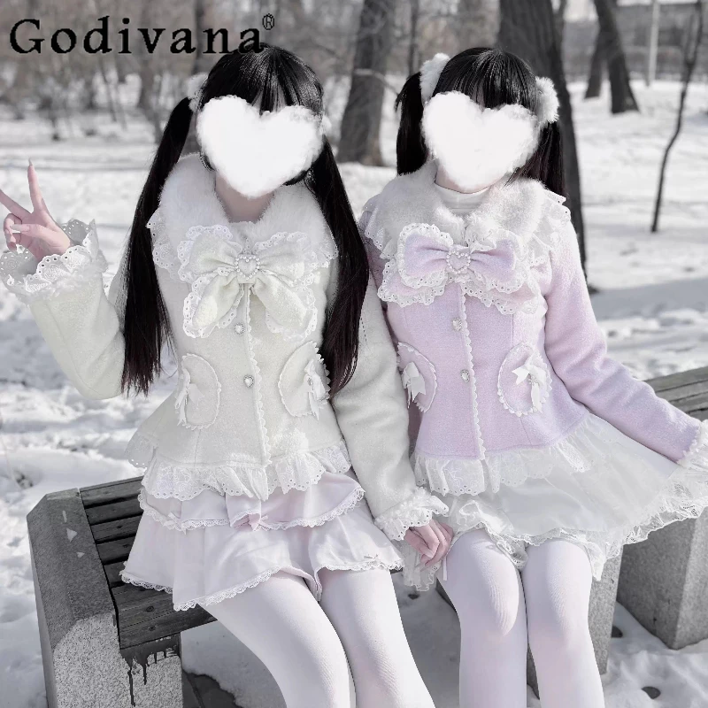 Оригинальная японская серийная короткая шерстяная куртка для женщин, милая, розовая, с бантом и кружевными вставками, приталенная, в стиле Лолита, осенне-зимняя верхняя одежда
Оригинальная японская серийная короткая шерстяная куртка для женщин, милая, розовая, с бантом и кружевными вставками, приталенная, в стиле Лолита, осенне-зимняя верхняя одежда