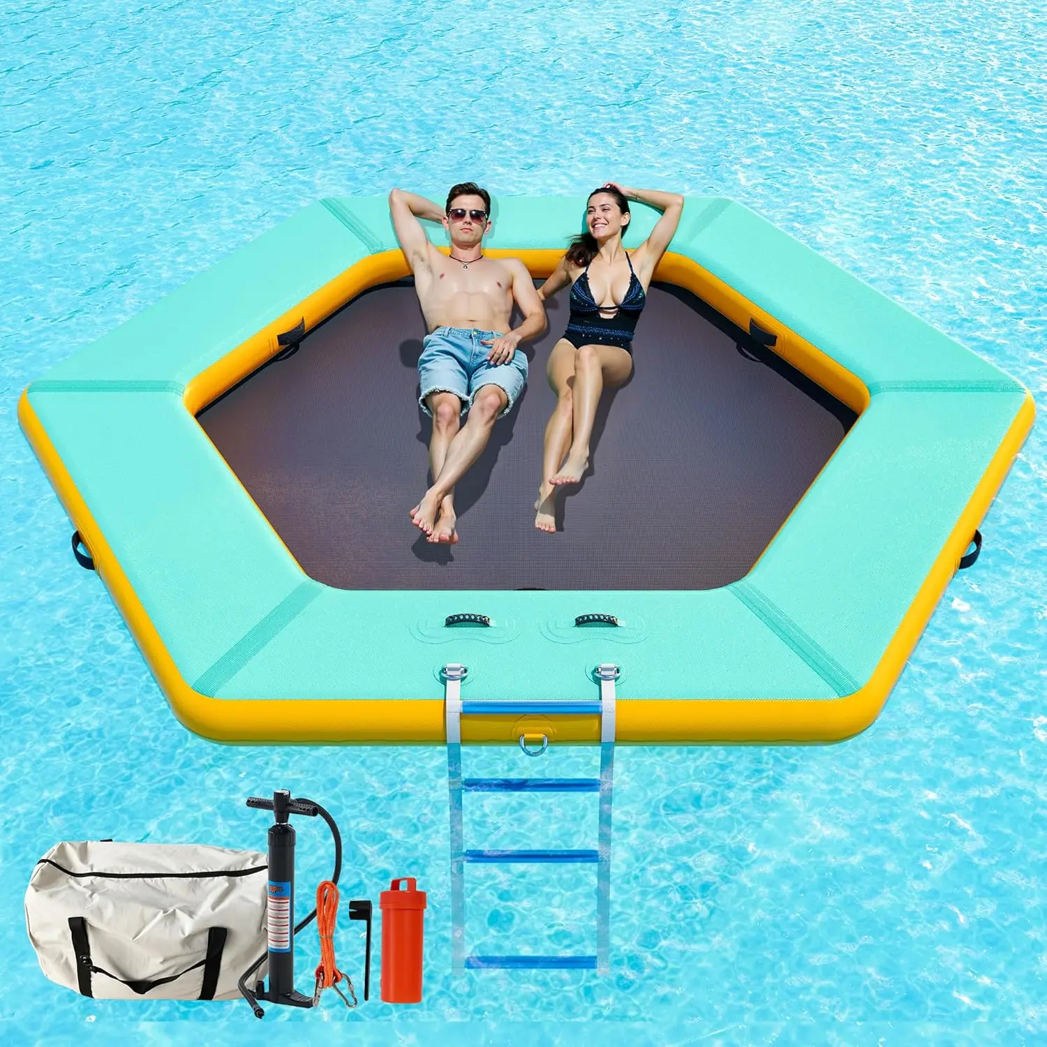 Inflatable Water Hammock Float with Soft Ladder, Cup Holders and Mat Center, Round & Hexagon Lake Raft for 4–10 People, Heavy Du
Inflatable Water Hammock Float with Soft Ladder, Cup Holders and Mat Center, Round & Hexagon Lake Raft for 4–10 People, Heavy Du