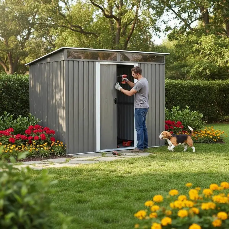 Steel Storage House 8' x 6' For Backyard Tool Organization Equipment Storage Garden Supply Gray Finish Window Sliding Door Ke
Steel Storage House 8' x 6' For Backyard Tool Organization Equipment Storage Garden Supply Gray Finish Window Sliding Door Ke