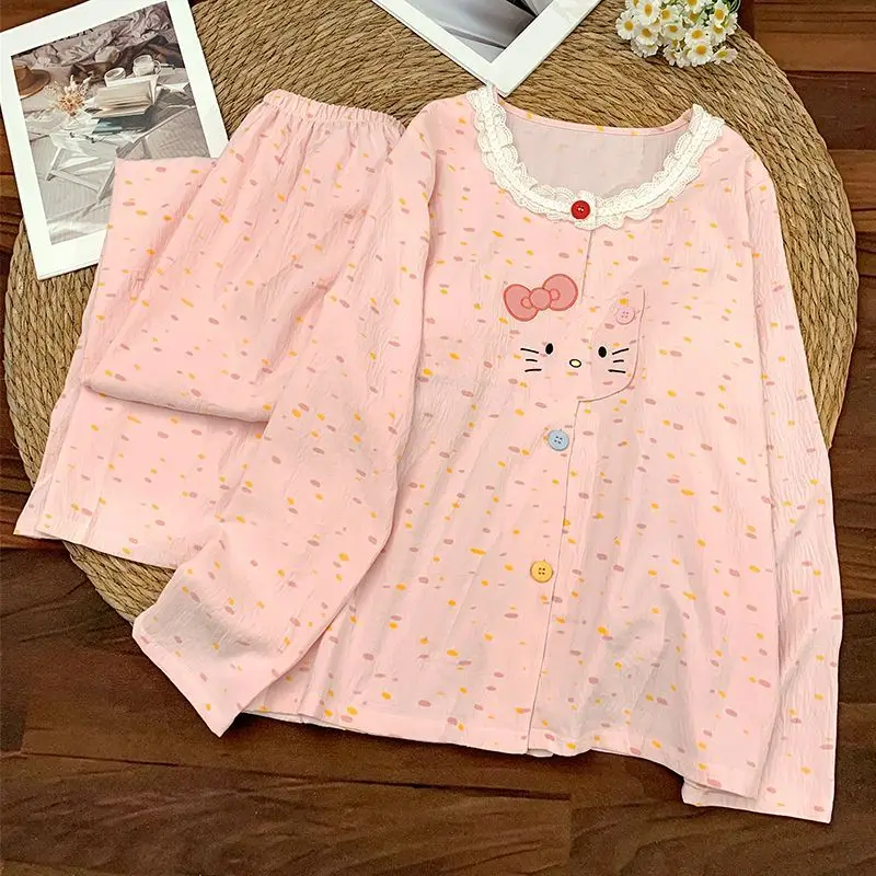 Розовый пижамный комплект Sanrio Hello Kitty, весенняя ночная рубашка, хлопковая пижама с длинными рукавами и брюками, пижама с мультяшным рисунком, женская домашняя одежда
Розовый пижамный комплект Sanrio Hello Kitty, весенняя ночная рубашка, хлопковая пижама с длинными рукавами и брюками, пижама с мультяшным рисунком, женская домашняя одежда
