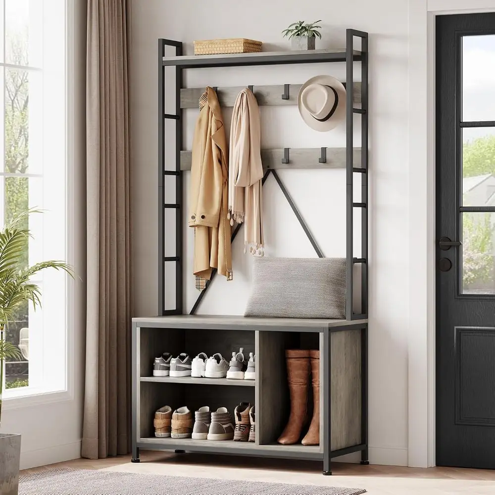 Grey 5-in-1 Entryway Storage Organizer with Bench, Hooks, and Top Shelf
Grey 5-in-1 Entryway Storage Organizer with Bench, Hooks, and Top Shelf