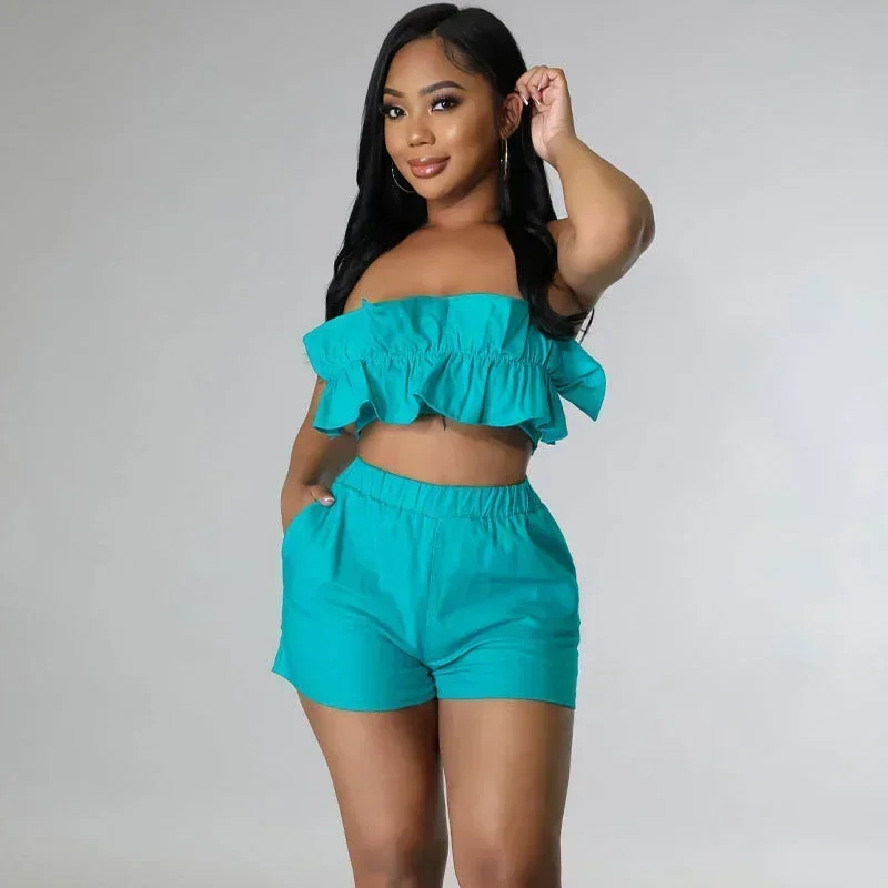 GUWU Elegant Chic Women's Set Ruffles Strapless Elastic Crop Top and Shorts Set Summer Tracksuit 2 Piece Set Fitness Outfit
GUWU Elegant Chic Women's Set Ruffles Strapless Elastic Crop Top and Shorts Set Summer Tracksuit 2 Piece Set Fitness Outfit
