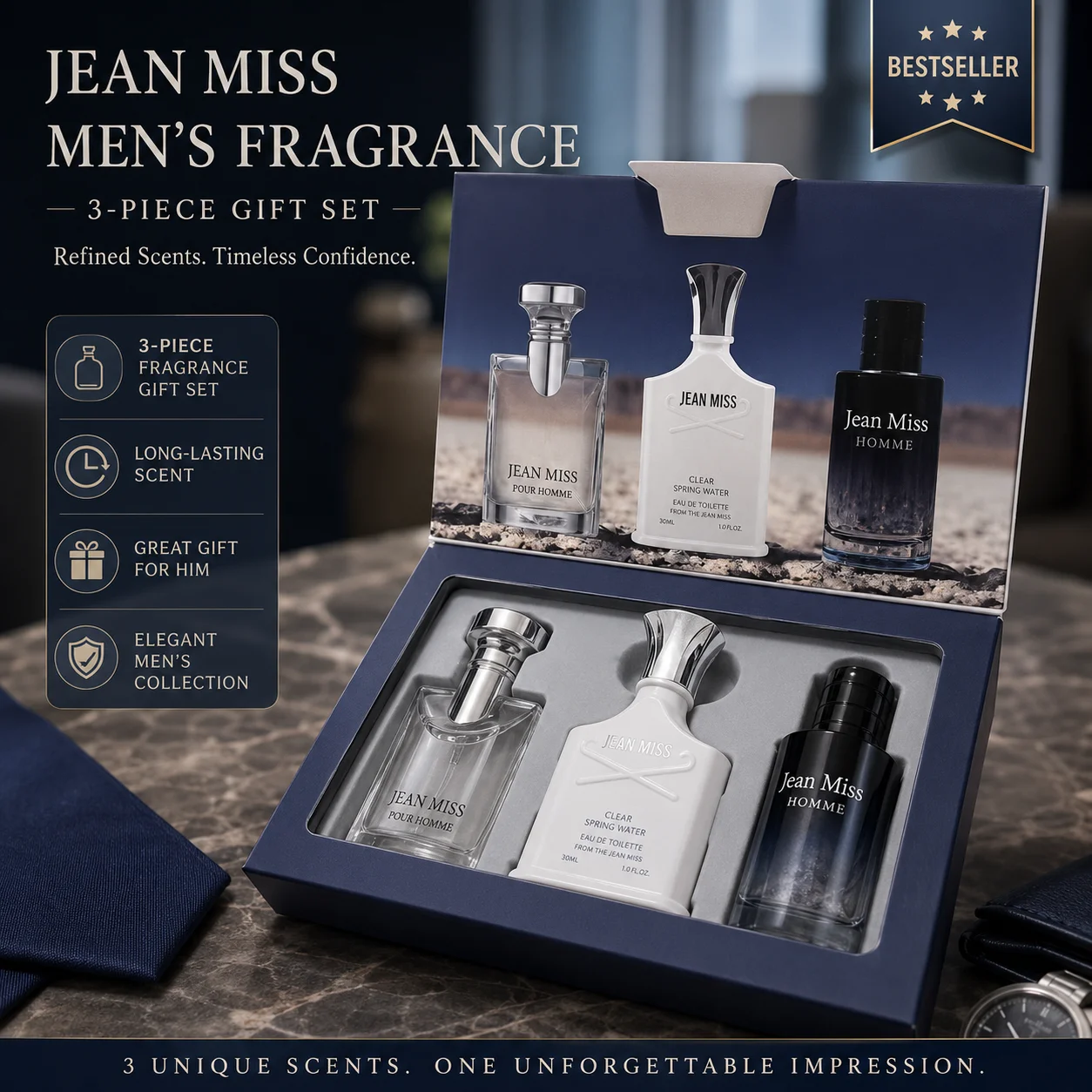 Jean Miss Men's Perfume Set 3pcs - Pour Homme Clear Spring Water Cologne Gift Box - Long Lasting Fresh Fragrance for Him Birthday Gift
Jean Miss Men's Perfume Set 3pcs - Pour Homme Clear Spring Water Cologne Gift Box - Long Lasting Fresh Fragrance for Him Birthday Gift