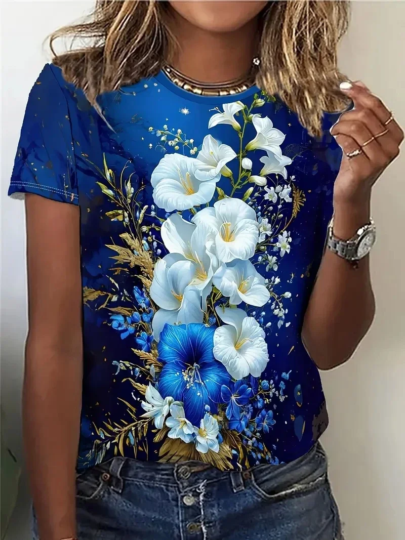 Ladies PLUS Size 3D Floral Print T-shirt, Loose and Casual, Soft and Comfortable, Breathable, Suitable for Outdoor Sports
Ladies PLUS Size 3D Floral Print T-shirt, Loose and Casual, Soft and Comfortable, Breathable, Suitable for Outdoor Sports