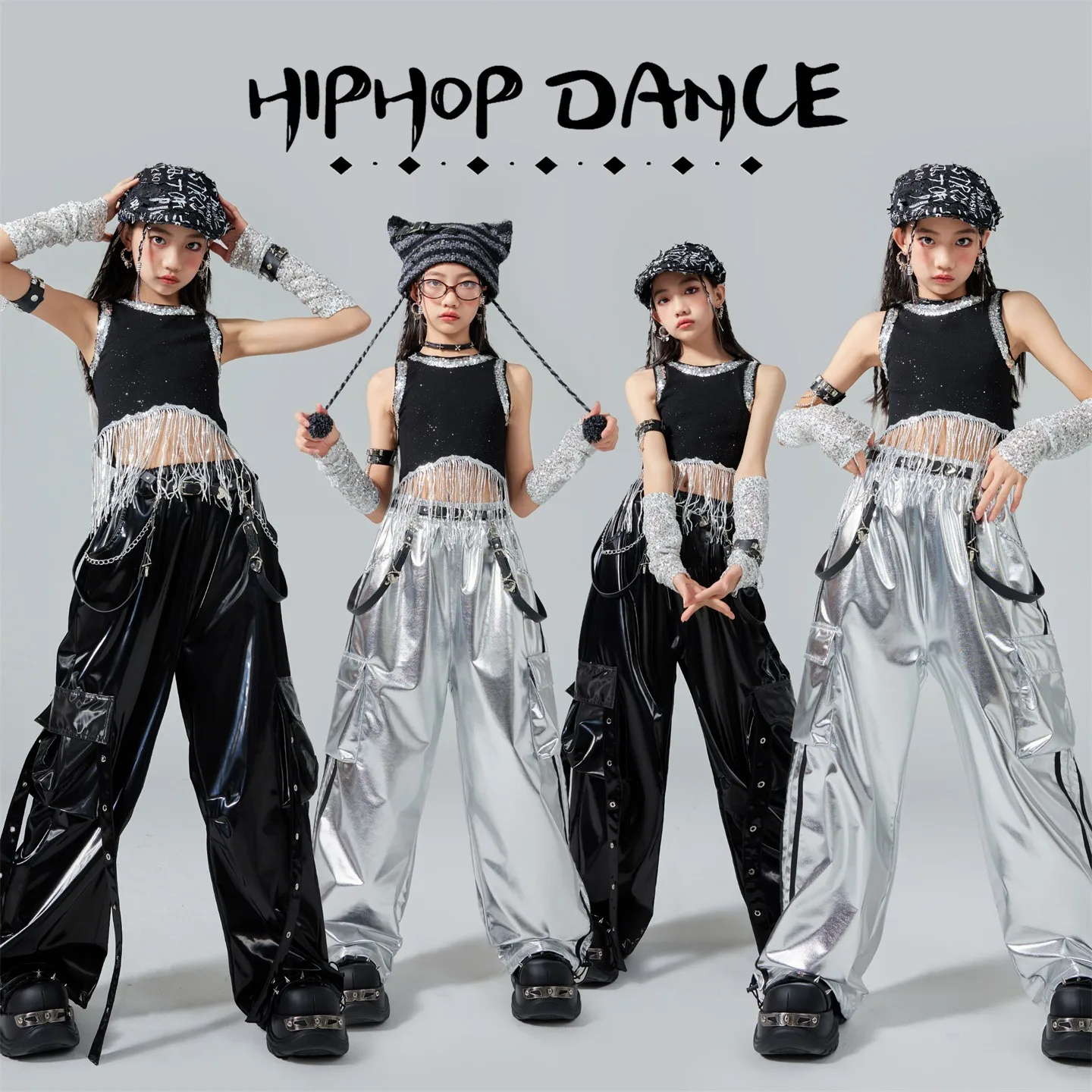 Детская одежда в стиле хип-хоп, черный топ с бахромой, лазерные штаны для девочек, костюмы для джазовых танцев, одежда Kpop, детская одежда для бальных танцев XS9982
Детская одежда в стиле хип-хоп, черный топ с бахромой, лазерные штаны для девочек, костюмы для джазовых танцев, одежда Kpop, детская одежда для бальных танцев XS9982