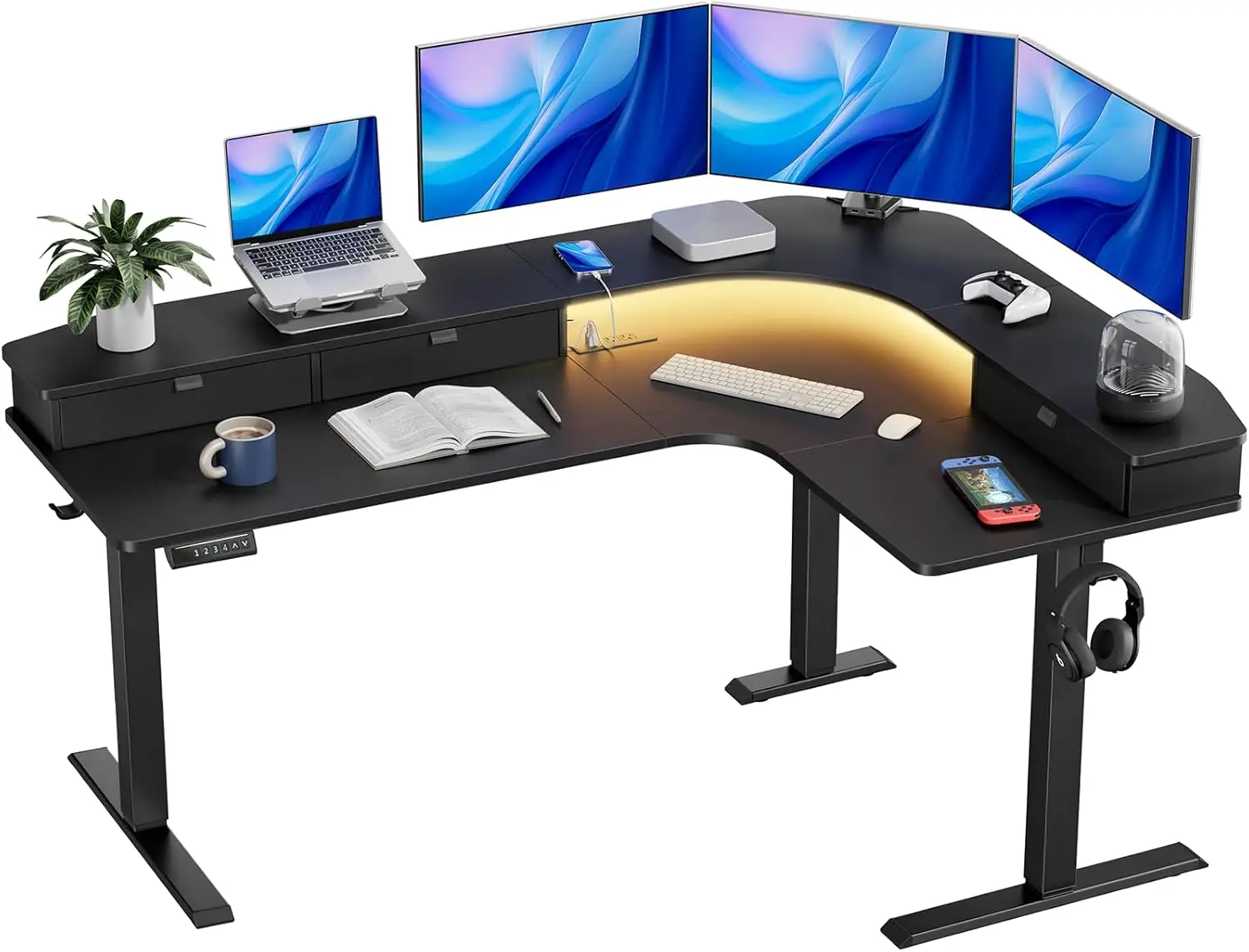 65″ L-Shaped Standing Desk with Power Outlets & LED Strip, Electric Height Adjustable Corner Computer Desk, Sit Stand Up Desk w
65″ L-Shaped Standing Desk with Power Outlets & LED Strip, Electric Height Adjustable Corner Computer Desk, Sit Stand Up Desk w