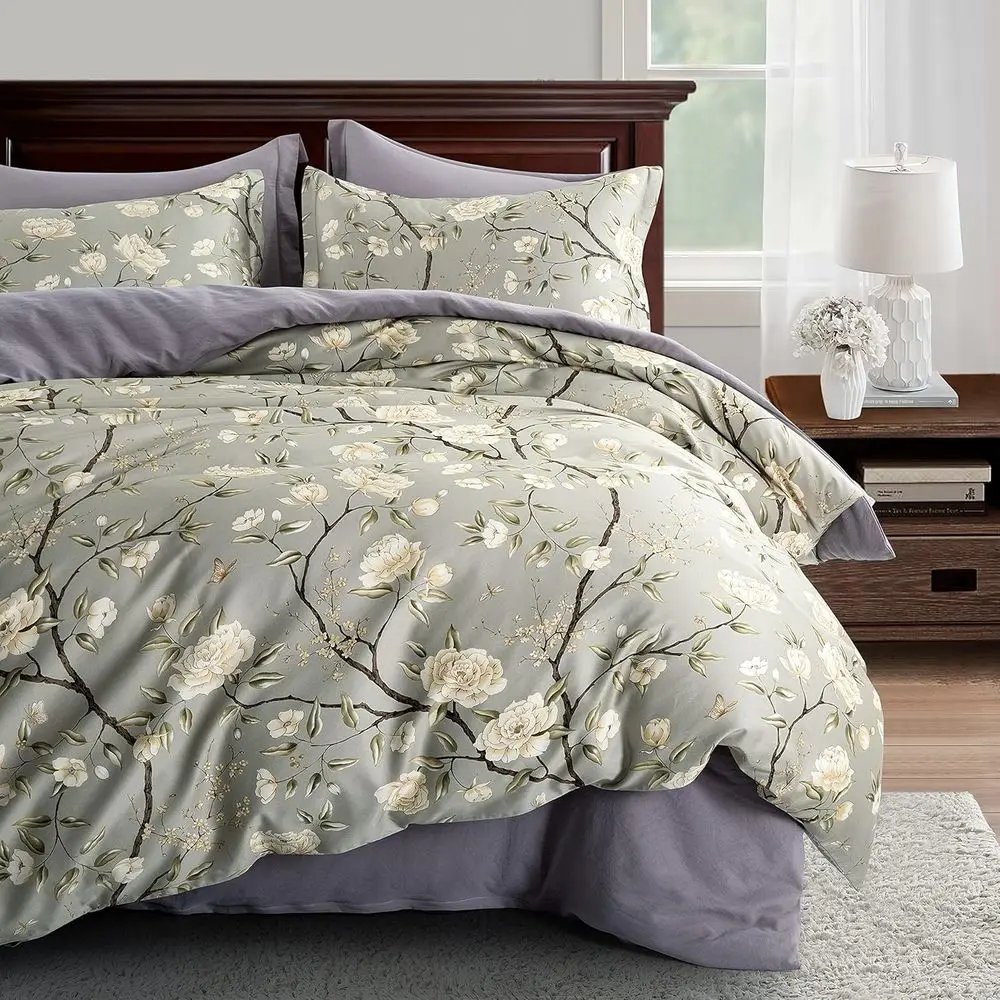 Agate Grey Vintage Camellia 400-Thread Count Cotton Sateen Duvet Cover Set, French Country Style, Twin Size
Agate Grey Vintage Camellia 400-Thread Count Cotton Sateen Duvet Cover Set, French Country Style, Twin Size
