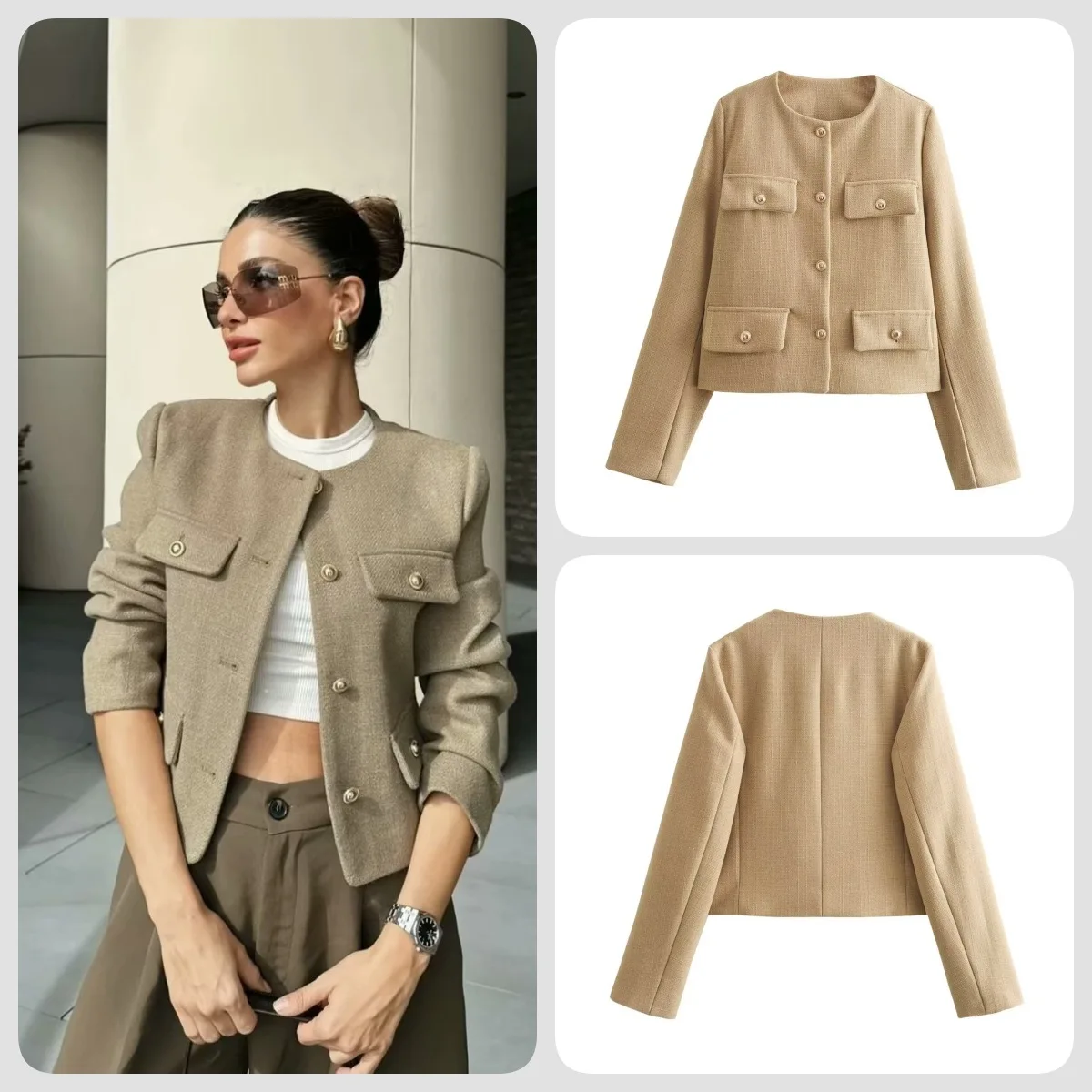 Autumn Suits Coats Jackets Women Long Sleeve Winter Small Fragrance Style Outwear Fashion Button Decoration Short Blazer Jacket 
Autumn Suits Coats Jackets Women Long Sleeve Winter Small Fragrance Style Outwear Fashion Button Decoration Short Blazer Jacket