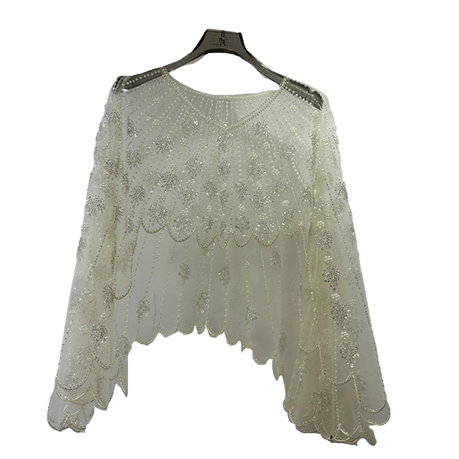 Womens Embellished Cape Top Shawl Sequin Beaded Short Cardigan Flared Long Sleeve High-low Hem Waved Trims
Womens Embellished Cape Top Shawl Sequin Beaded Short Cardigan Flared Long Sleeve High-low Hem Waved Trims