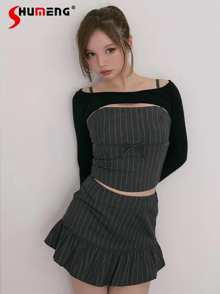Spring Summer Clothes 2026 Japanese Striped Slim Camisole + Mini Skirt + Long Sleeve Knit Short Cardigan 3-Piece Sets for Women
Spring Summer Clothes 2026 Japanese Striped Slim Camisole + Mini Skirt + Long Sleeve Knit Short Cardigan 3-Piece Sets for Women
