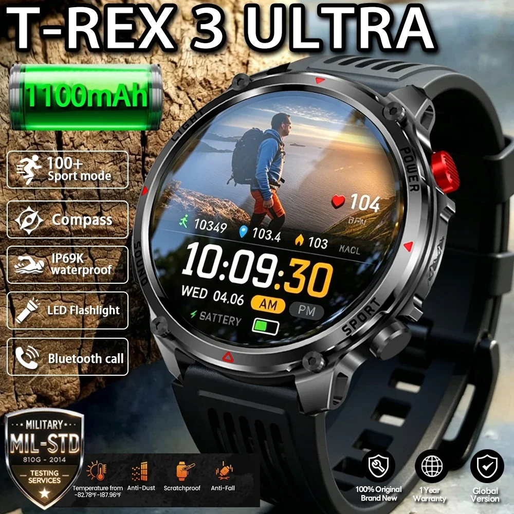 2026 New T-Rex 3 Smart Watch Men 1100mAh Battery GPS Sports Compass 10ATM Waterproof Bluetooth Call Military Outdoor Smartwatch
2026 New T-Rex 3 Smart Watch Men 1100mAh Battery GPS Sports Compass 10ATM Waterproof Bluetooth Call Military Outdoor Smartwatch