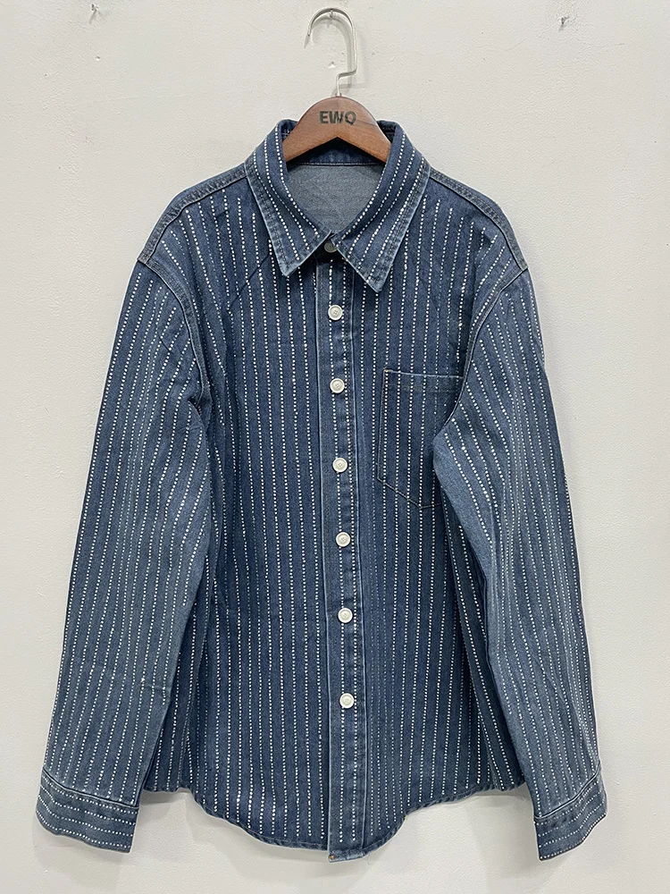 Women Blue Denim Rhinestones Big Size Blouse Long Sleeve Loose Fit Shirt coats Fashion Tide Autumn 2023 Spring loose tops Y912
Women Blue Denim Rhinestones Big Size Blouse Long Sleeve Loose Fit Shirt coats Fashion Tide Autumn 2023 Spring loose tops Y912