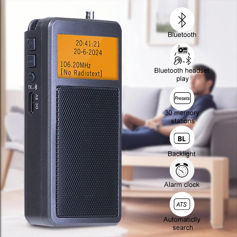 Bluetooth Radio Pocket Dsp Fm Stereo Radios Wireless Bluetooth Speaker with Alarm Clock Backlight Screen Rechargeable
Bluetooth Radio Pocket Dsp Fm Stereo Radios Wireless Bluetooth Speaker with Alarm Clock Backlight Screen Rechargeable