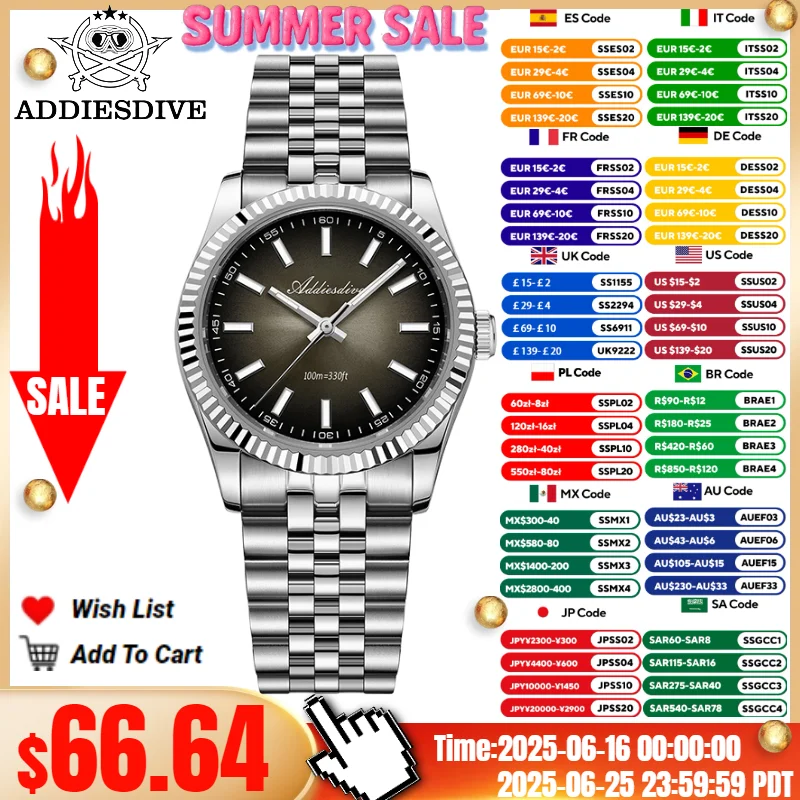 ADDIESDIVE 36mm Watch For Men BGW9 Luminous 316L Stainless Steel VH31 Movement Sapphire Glass 100m Waterproof Quartz Watch
ADDIESDIVE 36mm Watch For Men BGW9 Luminous 316L Stainless Steel VH31 Movement Sapphire Glass 100m Waterproof Quartz Watch