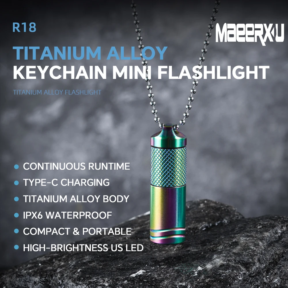 Maeerxu Titanium Alloy Flashlight R18 EDC Portable USB Rechargeable Lighting Keychain Flashlight for Hunting Camping Mini Torch
Maeerxu Titanium Alloy Flashlight R18 EDC Portable USB Rechargeable Lighting Keychain Flashlight for Hunting Camping Mini Torch