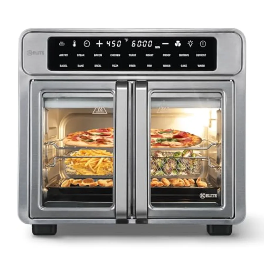 26 Quart French Door Air Fryer Oven Family Size Countertop Convection Cooker with LED Display Stainless Steel Silver Rapid Even
26 Quart French Door Air Fryer Oven Family Size Countertop Convection Cooker with LED Display Stainless Steel Silver Rapid Even