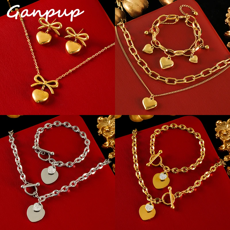 GANPUP 316L Stainless Steel Metal Heart Necklace Bracelet Earrings For Women Fashion Chains Waterproof Jewelry Set Lady New Gift
GANPUP 316L Stainless Steel Metal Heart Necklace Bracelet Earrings For Women Fashion Chains Waterproof Jewelry Set Lady New Gift