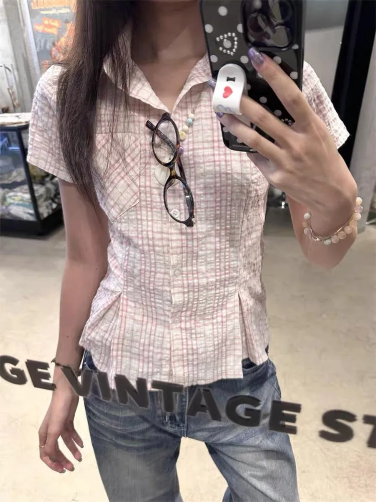 Deeptown Y2k Pink Plaid Women Blouses Sweet Korean Style Short Sleeve Shirts 2000s Aesthetic Crop Top Summer Vintage Checked Top
Deeptown Y2k Pink Plaid Women Blouses Sweet Korean Style Short Sleeve Shirts 2000s Aesthetic Crop Top Summer Vintage Checked Top
