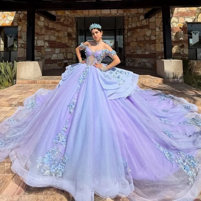 Лавандово-голубое платье принцессы Quinceanera с открытыми плечами и аппликацией из цветочных бусин, тюлевой корсет, милое платье 16, бальное платье, Vestidos
Лавандово-голубое платье принцессы Quinceanera с открытыми плечами и аппликацией из цветочных бусин, тюлевой корсет, милое платье 16, бальное платье, Vestidos