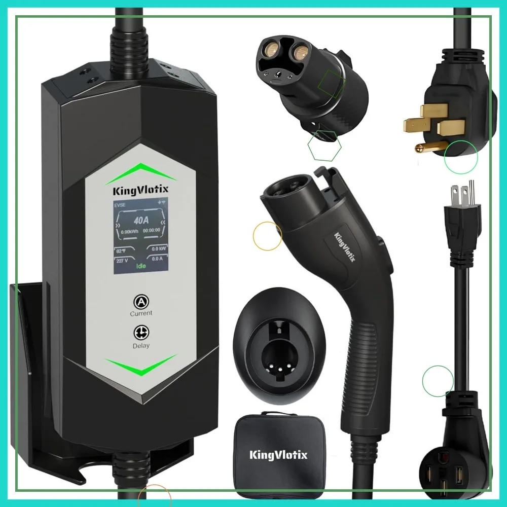 40A Portable EV Charger Level 1/2 with 25FT Cable, NEMA 14-50 & 5-15 Adapter, J1772 & Tesla Connector
40A Portable EV Charger Level 1/2 with 25FT Cable, NEMA 14-50 & 5-15 Adapter, J1772 & Tesla Connector