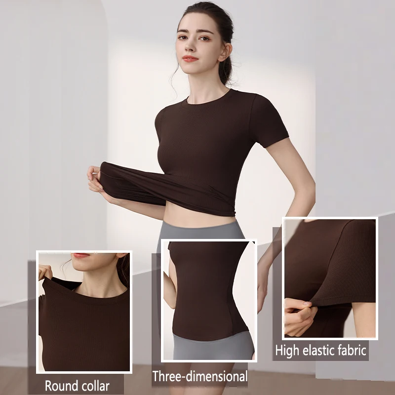 Women Yoga Tops Pilates Aerobic Clothes Tight Short Sleeve Workout Sport Fitness Running Suit Gym T-shirt Slim Sportswear Blouse 
Women Yoga Tops Pilates Aerobic Clothes Tight Short Sleeve Workout Sport Fitness Running Suit Gym T-shirt Slim Sportswear Blouse