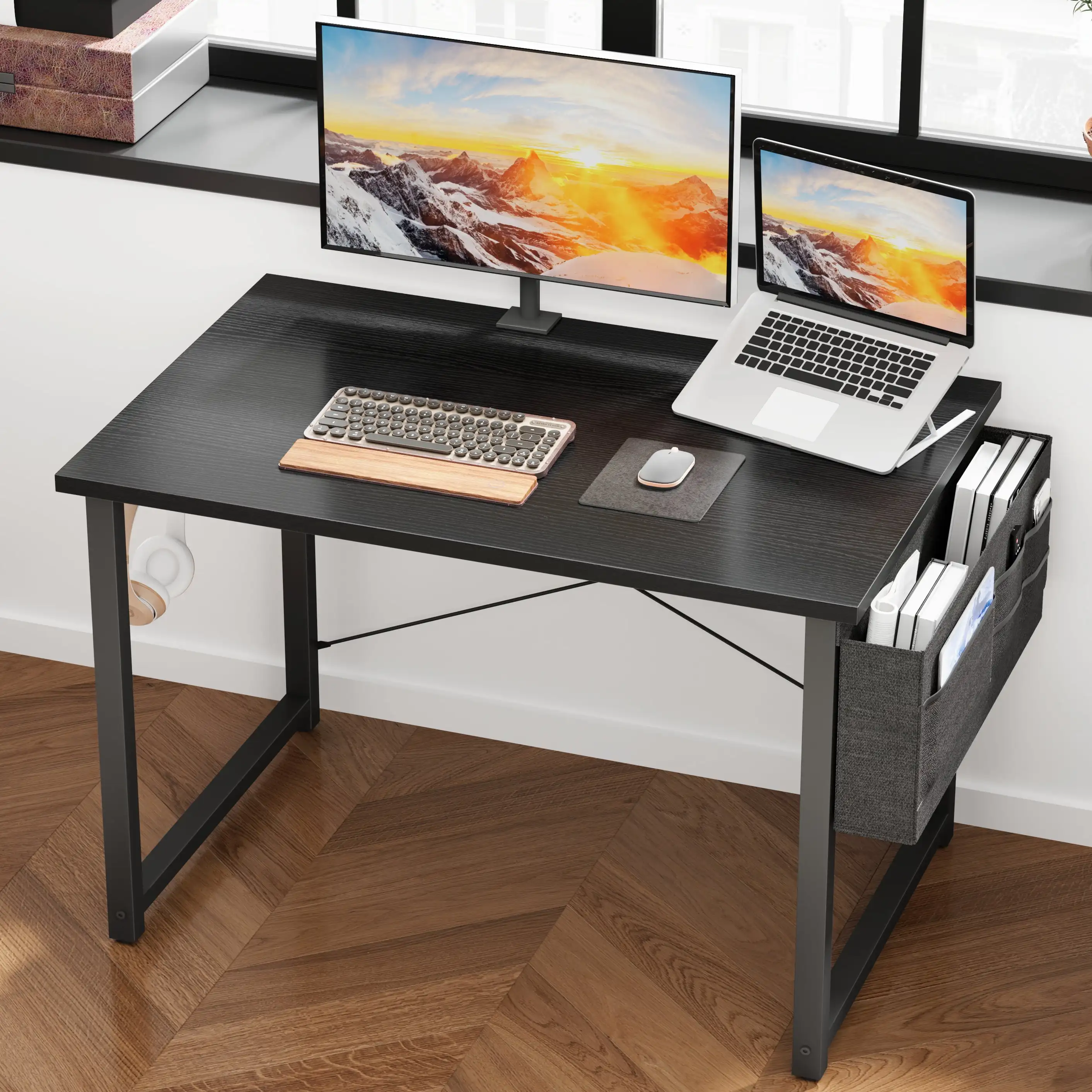 Computer Writing Desk 40 inch, Sturdy Home Office Table, Work Desk with a Storage Bag and Headphone Hook,
Computer Writing Desk 40 inch, Sturdy Home Office Table, Work Desk with a Storage Bag and Headphone Hook,