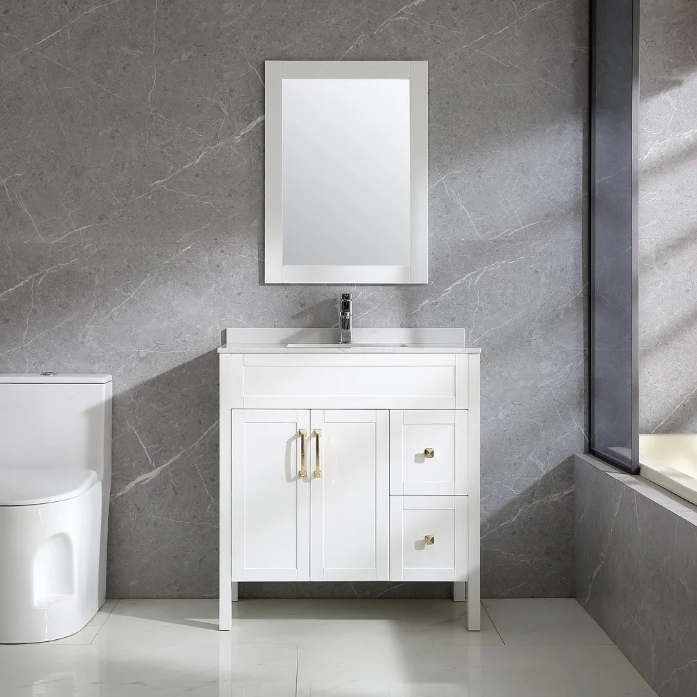 32 "Bathroom vanity cabinets and faux stone countertops combine to install ceramic containers sink faucet drain with mirror
32 "Bathroom vanity cabinets and faux stone countertops combine to install ceramic containers sink faucet drain with mirror