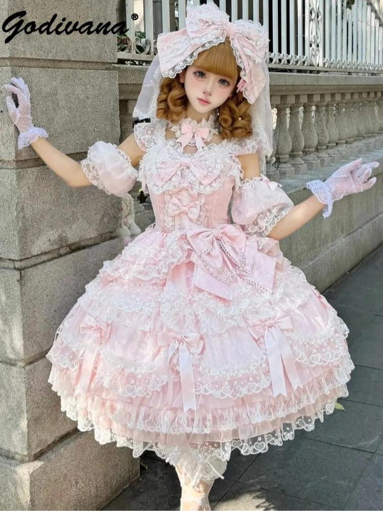 Original Lolita Princess Dress Sweet Girls Women's Lace Bowknot Jsk Dress Spring and Summer Puffy Dresses
Original Lolita Princess Dress Sweet Girls Women's Lace Bowknot Jsk Dress Spring and Summer Puffy Dresses