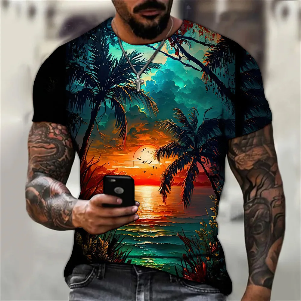 New summer personalized 3D printed custom fresh sunset style youth handsome round neck short sleeved casual T-shirt for men
New summer personalized 3D printed custom fresh sunset style youth handsome round neck short sleeved casual T-shirt for men
