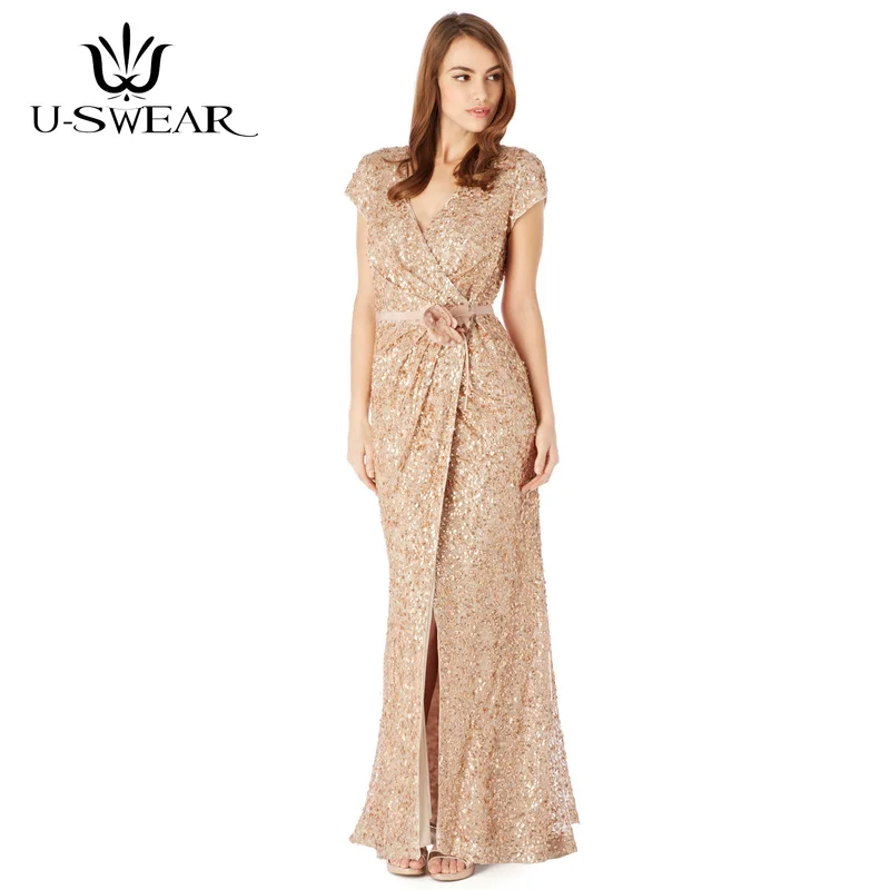 Grace Champagne Bridesmaid Dresses V-neck Short Sleeve Dresses for Wedding Party Sequin Split Robe Demoiselle Evening Dresses
Grace Champagne Bridesmaid Dresses V-neck Short Sleeve Dresses for Wedding Party Sequin Split Robe Demoiselle Evening Dresses